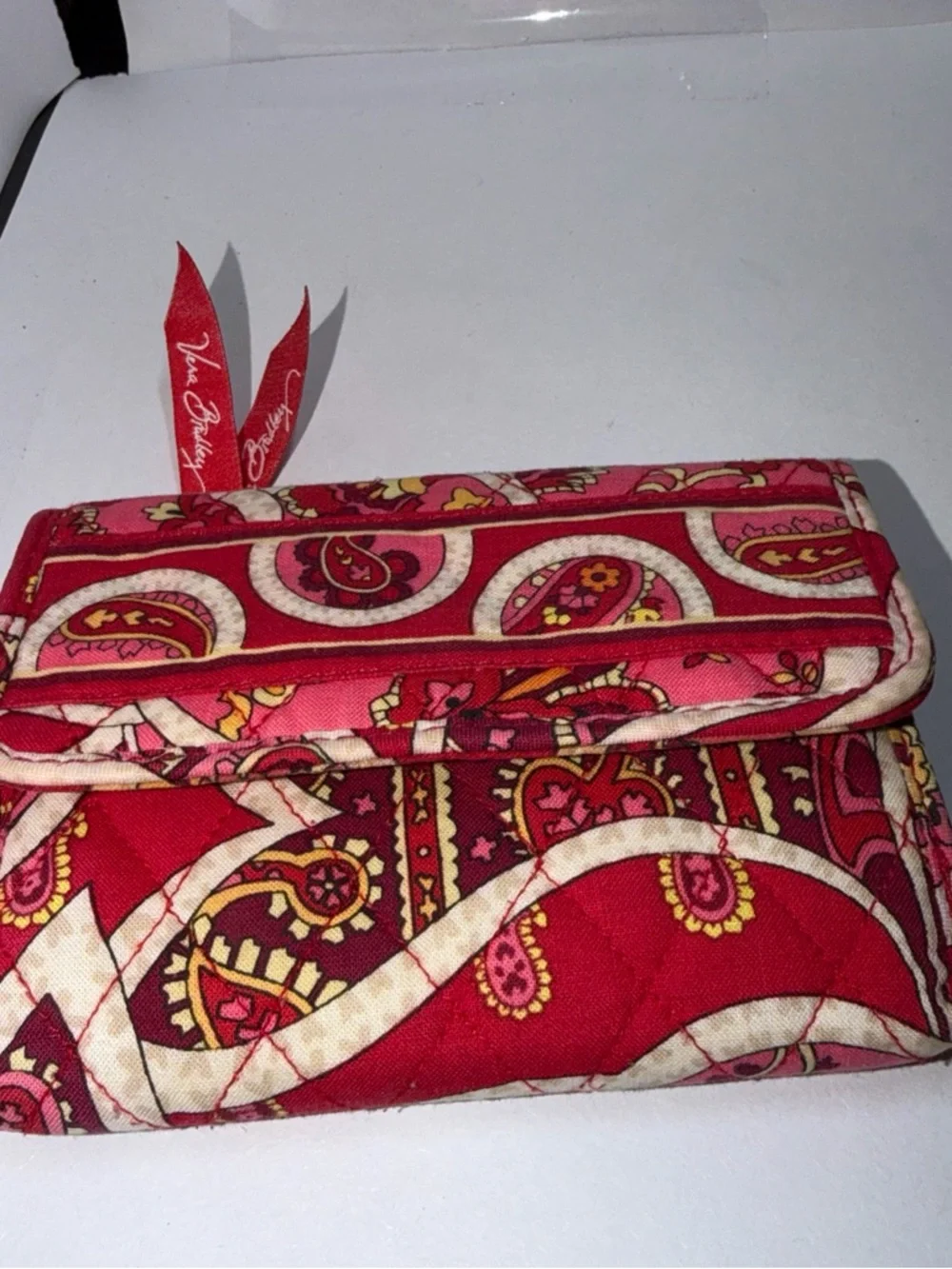 Vera Bradley Red and Pink Paisley Quilted Wallet - Picture 1 of 6